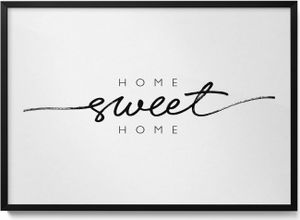 Dekoratives Schild für die Wohnung „Home, sweet home“– Wandbild mit Rahmen – Gerahmtes Bild  – Wanddekoration – 100x70 cm –  Schwarz Rahmen