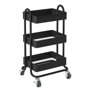 In And OutdoorMatch Küchenwagen Emilio  – Bürowagen – mit 3 Körben – 78,5 x 46 x 35 cm – Schwarz – platzsparende Aufbewahrung – vielseitiges Aufbewahrungsregal