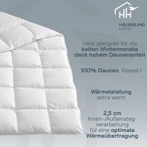 HÄUSSLING HOME Winter Daunendecke 155x220 cm | extra warme Winterdecke, Bettdecke Winter, Deutsche Manufaktur, 100% Daunen, auch für Allergiker geeignet, Bezug 100% Baumwolle