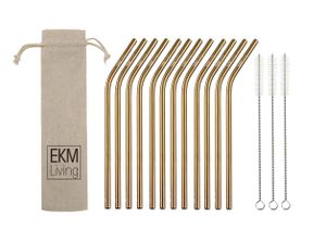 EKM Living Edelstahl Strohhalme 12er Set Kupfer gebogen GmbH, Trinkhalme, bruchfest, wiederverwendbar, spülmaschinengeeignet, plastikfrei (Kupfer gebogen, 12)