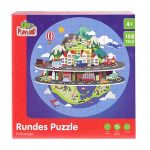 Playland Rundes Puzzle, Extra Große Puzzleteile,108 Teile Fahrzeuge