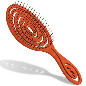Ninabella Bio Haarbürste ohne Ziepen für Damen, Herren & Kinder - Entwirrbürste auch für Locken & Lange Haare - Einzigartige Profi Detangler-Bürste mit Spiralfeder Limetten Rot