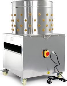 Škubačka drůbeže Fudajo 1500 W s bubnem z nerezové oceli Ø50 cm, 130 škubačkami, vodním kroužkem, válečky pro 2 kg drůbeže
