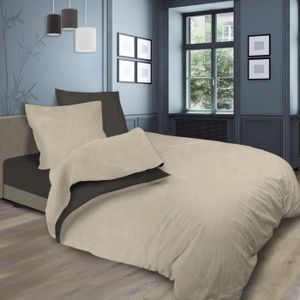 SOLEIL d'OCRE Zweifarbiges Bettgarnitur - Gewaschene Baumwolle - 240 x 290 cm - Leinen und Taupe
