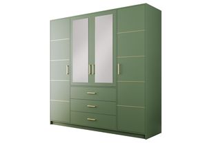 Drehtürenschrank Nancy II D4, 4 Türen Kleiderschrank mit Spiegel, Moderne Garderobe, Schrank Größe: 196 x 200 x 58 cm