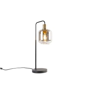 QAZQA - Design Design-Tischlampe schwarz mit Gold I Messing und Rauchglas - Zuzanna I Wohnzimmer I Schlafzimmer - Länglich - LED geeignet E27