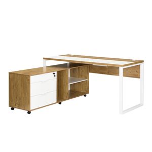B&D home Schreibtisch Set SVEA | Set mit Bürotisch Rollcontainer für Büro, Jugendzimmer | modern | 160 cm, Wildeiche Optik