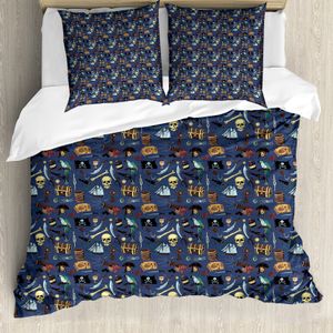 ABAKUHAUS Pirates Bettbezug, Vintage Cartoonish Entwurf, Milbensicher Allergiker geeignet mit Kissenbezügen, 200 cm x 200 cm - 80 x 80 cm, Mehrfarbig