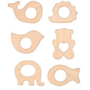 6 Stück Baby Beißring Holz Baby Holzfiguren, Natürlich Holz Ringe, Baby Kinderkrankheiten, Handgefertigt Anhänger Kit für DIY Schmuck, Handwerk