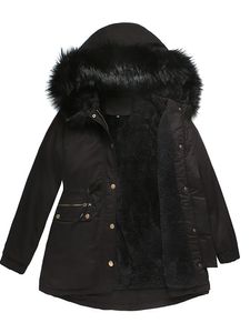 Damen Winter Dicker Kapuzenmantel Jacke Outwear Warmer Fleece Gefütterter Reißverschluss Mantel,Farbe: Schwarz,Größe:XL
