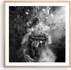 Gerahmtes Poster - Rahmen in heller Eiche - Retro Vintage Frau - 60x60 cm - Wand Bild - Wanddeko - Wandbilder - Kunstposter - Wandposter - Bilderrahmen - Bilder - Kunstdruck - P2NAC60x60-4940