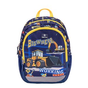 Belmil Kindergartenrucksack mit Brustgurt und Namensschild für 3-6 Jährige/Jungen / 12 L/Krippenrucksack Kindergartentasche Kindertasche/Bagger/Blau, Gelb (305-4/A Big Wheel)