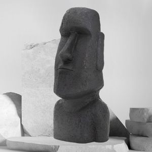 ECD Germany Moai Rapa Nui Kopf Figur, 78 cm, Anthrazit, aus Steinguss Kunstharz, Osterinsel Statue als Dekoration für Haus & Garten, Gartenfigur Dekofigur, Skulptur für Innen und Außen