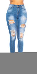 Destroyed High Waist Skinny Jeans mit Push up-Effekt, Farbe: Blau, Größe: 38