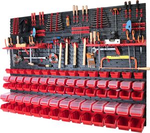 144-tlg. Werkzeugwand Set 1728 x 1170 mm Werkstattwand mit 73 Stapelboxen Werkzeughalterungen Werkstattregal Wandregal für Werkstatt Garage Lagersystem Werkstatteinrichtung Kunststoff
