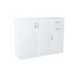 Kommode mit 2 Schubladen und 3 Türen 110x85x35 cm (B/H/T) schmal in weiß, Highboard Sideboard Mehrzweckschrank Schrank Schlafzimmer