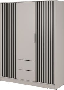 Schlafzimmerschrank 155 x 200 x 51 cm JOHN 3D (Kaschmir), 3 drehbare Türen und 2 Schubladen, Latten aus Holz, Industrieller Stil, Stauraum (Spannstange) mit Regalen