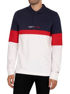 Tommy Jeans Herren Regular Colourblock Langarm-Poloshirt, Mehrfarbig M