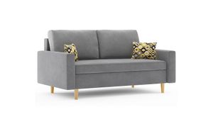 Sofa ETNA 150 x 90 mit Schlaffunktion - Schlafsofa mit Bettkasten - Farben zur Auswahl - dekoratives Kissen - STOFF HAITI 14 + AMBER 73 Grau