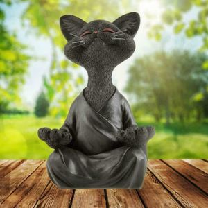Yoga Meditation Katzen, Statue Katze, Buddha Figur Ornament, Harz Kunst Skulpturen, Wohnkultur, Garten Rasen Ornament (Schwarz)
