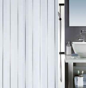 Spirella Anti-Schimmel Duschvorhang - Anti-Bakteriell, waschbar, wasserdicht, Polyester, „Vento“ 180x200cm Weiß Silber