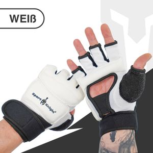 Boxhandschuhe Mma, optimale Bewegungsfreiheit, gepolstert, lange Bandage und verstellbarer Klettverschluss, Weiß / M