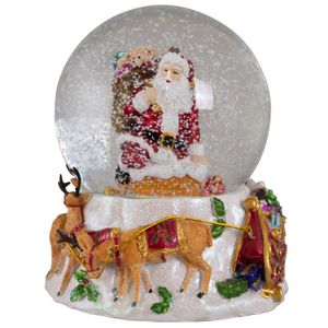 Schneekugel mit Spieluhr 16cm Weihnachtsmann auf Kamin