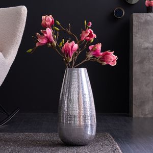 riess-ambiente Elegante Vase ORIENT 50cm silber im Grid Hammerschlag Design Blumenvase Dekovase Dekorartion