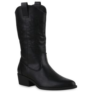 VAN HILL Damen Cowboystiefel Stiefel Spitze Stickereien Schuhe 840627, Farbe: Schwarz, Größe: 37
