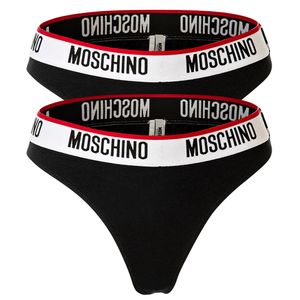 MOSCHINO Damen String 2er Pack - Slips, Unterhose, Baumwolle Stretch, uni Schwarz S