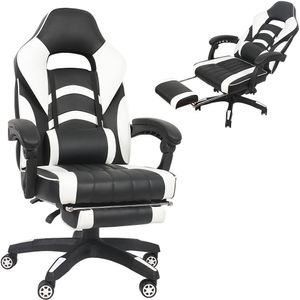 Herní židle bílá/černá Manažerská otočná židle Kancelářské křeslo Podnožka k psacímu stolu