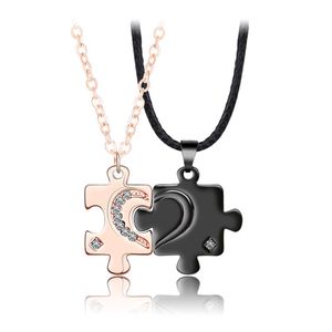 Bixorp Náhrdelník priateľstva pre dvoch s kúskami puzzle - ružovo-zlatá retiazka a šnúrka s magnetom - 45 cm + 5 cm nastaviteľný - BFF náhrdelník