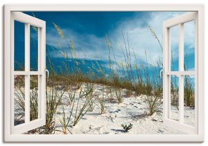 Nickolay Khoroshkov: Fensterblick - Sanddüne und Gräser unter schönem blauem Himmel. Destin , Florida, USA, Produkt:Leinwand, Größe (HxB):90x130 cm / Leinwand