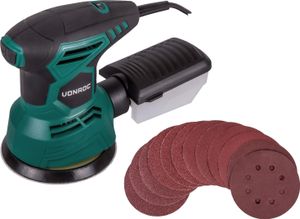 VONROC Exzenterschleifer elektrisch, Schleifmaschine - Handschleifer mit Staubbehälter 300W, 13.000/min, 125mm, Variable Geschwindigkeit - Ideal für Holz, Kunststoff, Metall - inkl. 12 Schleifpapier