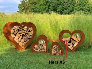 Herz aus Metall, Holz Regal, Rost, Edelrost, Holzregal Garten, Terrasse - Deko XS