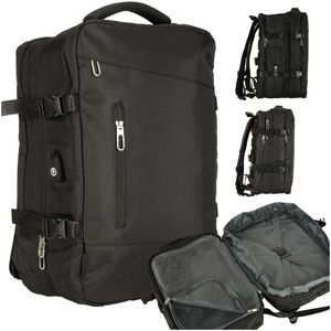 KIK - Cestovný batoh na notebook rozšíriteľný 26-36L USB kábel priestranný vodotesný čierny