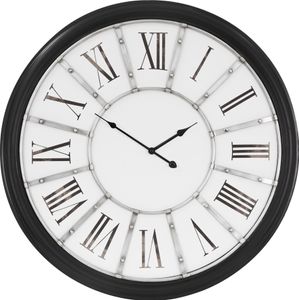 WOMO-DESIGN XXL Große Wanduhr Göteborg rund Ø 71cm, Weiß-Schwarz, aus Holz-Metall, Vintage-Stil, Römische Ziffern, Lautlos, Geräuschlosem Uhrwerk