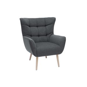 Miliboo - Sessel im dunkelgrauen Samtdesign beige Holzfüße AVERY