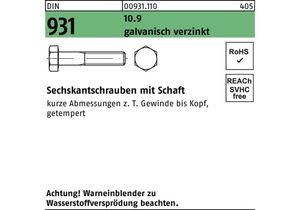 Sechskantschraube DIN 931 m.Schaft M 8 x 75 10.9 galvanisch verzinkt