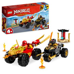 LEGO 71789 NINJAGO Verfolgungsjagd Set mit Kais Flitzer und Ras' Motorrad, Spielzeug für Kinder ab 4 Jahren, Ninja-Auto-Spielzeug zum Bauen, Minifigur zum Sammeln