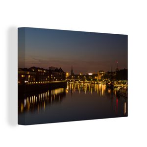 OneMillionCanvasses® - Leinwandbilder - 120x80 cm, Bremen - Skyline - Nacht, Wandbilder Kunstdruck Wanddekoration - Wanddekorationen - Wohnzimmer