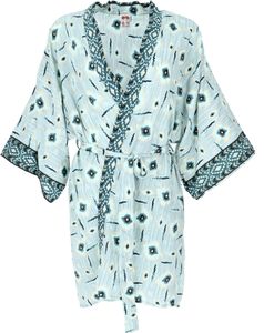 Kimonokleid, Seidig Glänzender Boho Kimono, Knielanger Kimono - Aqua, Damen, Blau, Polyester, Kimono