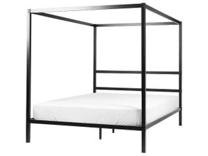 Himmelbett Schwarz Metall 160 x 200 cm 4 Pfosten Elegant Modern Stilvoll Minimalistisch Designer Bett für Schlafzimmer