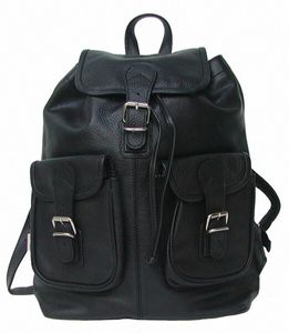 klassischer Rindleder Rucksack schwarz, 2 Vortaschen, 1 Hauptfach, ca. 35x37 cm