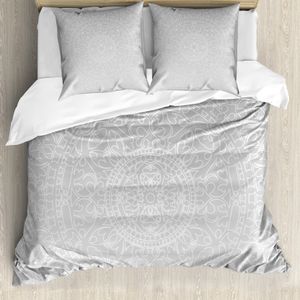 ABAKUHAUS Grau und Weiß Bettbezug, Orientalische Auslegung, Milbensicher Allergiker geeignet mit Kissenbezügen, 200 cm x 200 cm - 80 x 80 cm, Grau