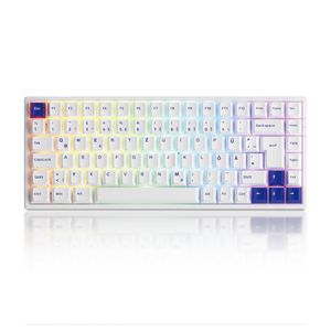 Akko 3084B Plus Blau auf Weiß Mechanische Gaming Tastatur ISO-DE/Nordic QWERTZ Layout (50gf Gelee Schwarz Linear Schalter)