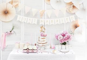 Banner Girlande Hochzeit, Motive:Just Married / weiß - gold