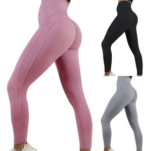 Frauen High Waist Solid Color Yogahosen Casual Sports Slim Fit Leggings Schwarz L.