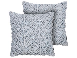 BELIANI Dekokissen 2er Set Blau Baumwolle 45 x 40 cm Strickmuster Boho-Stil Wohnzimmer Salon Schlafzimmer