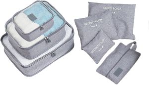 Packtaschen Packbeutel Kleidertaschen, 7 Teilige Koffer Organizer Packing Cubes Packwürfel Aufbewahrungsbeutel mit Schuhbeutel für Urlaub und Reisen Grau
